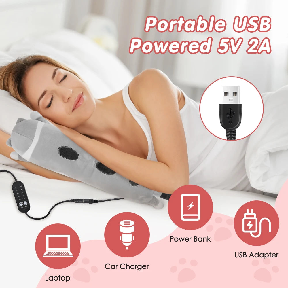 USB Powered Electric Heating Pad Period Heated Plush Cute Cat Throwing Pillow Lovely Cat Heating Pad for Period Cramps Menstrual